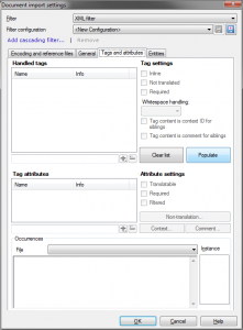 Document import settings dialog, Tags and attributes tab